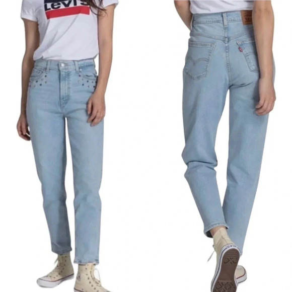 Levi’s Y2K Jewel Studded High Waisted Mom Jeans Light Wash Denim Size 24 - Picture 15 of 16